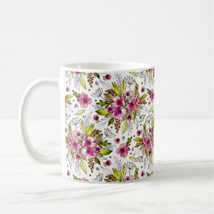 Mug Amanda Sketted rose et vert aquarelle Floral