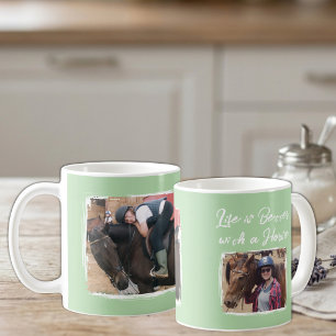 Mug Amateur de chevaux 2 photo blanc vert
