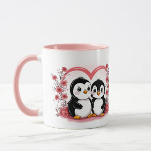 Mug Amateurs de pingouins en caricature mignonne Coeur