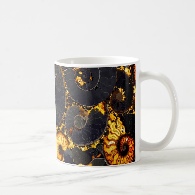 Mug Ambre doré noir Nautilus motif, fossile (Droite)