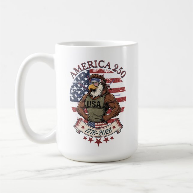 Mug America 250 Fun Patriotic Eagle 4th of July Art (Gauche)