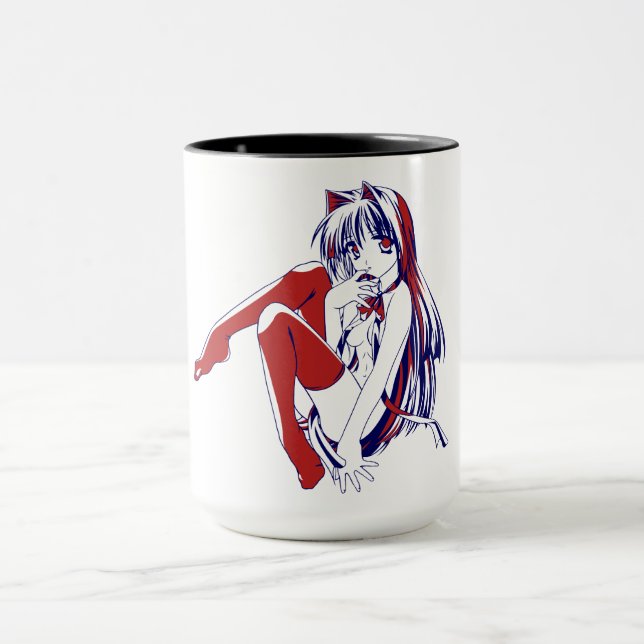 Mug Américain Manga Neko Catgirl Kawaii Anime (Centre)