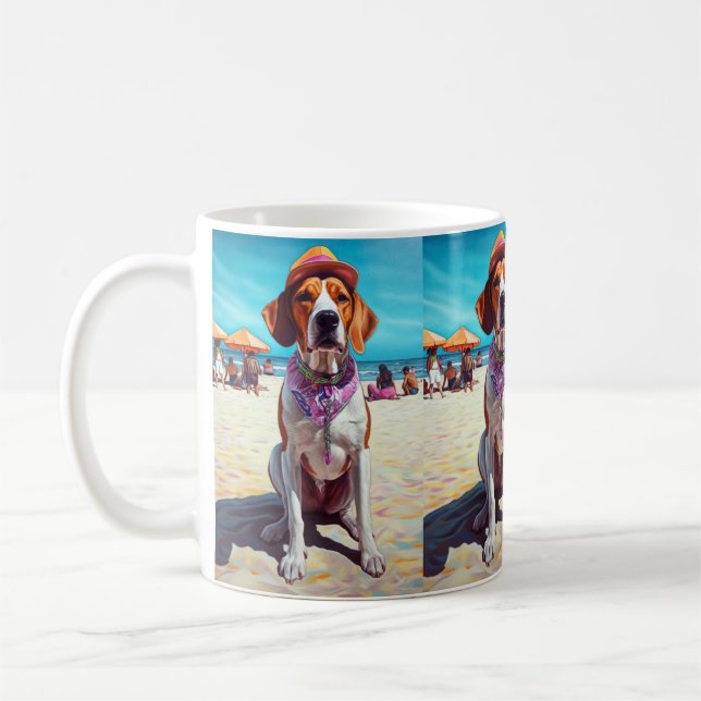 Mug American English Foxhound on Beach, cadeau d'été (Gauche)