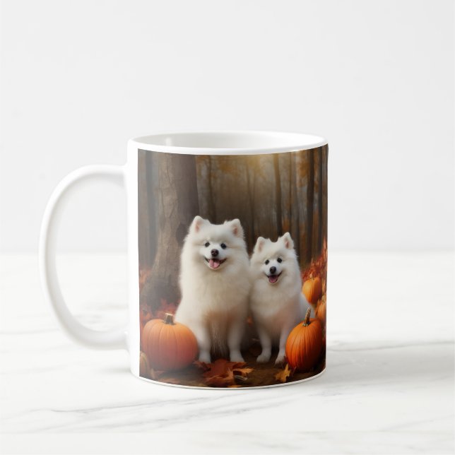 Mug American Eskimo Chiot Automne Citrouille délice (Gauche)