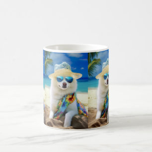 Mug American Eskimo on Beach, cadeau d'été pour amoure