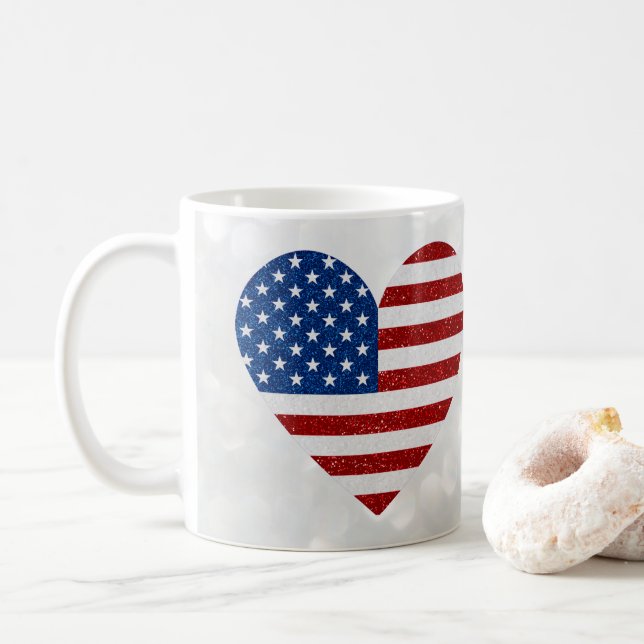 Mug American Flag Heart 4 juillet Parties scintillant (Avec donut)