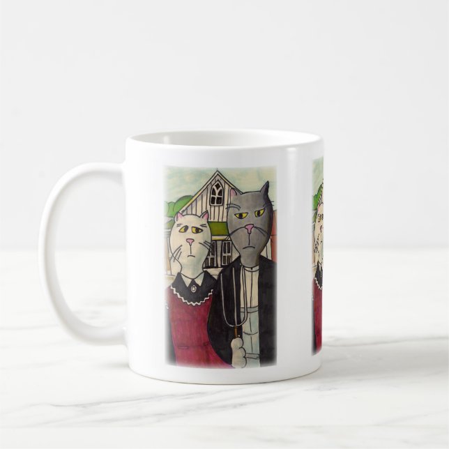 Mug American Gothic Cute Classique Chat Caractère Art (Gauche)
