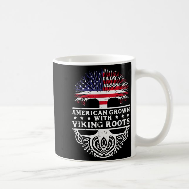 Mug American Grown With Viking Roots Us Flag Tree Men  (Droite)