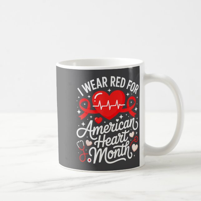 Mug American Heart Disease Awareness Month Ribbon Red  (Droite)