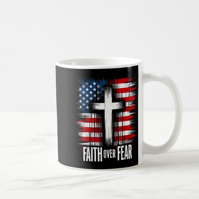 Mug American Usa Flag Christ Faith Over Fear With Cros (Droite)