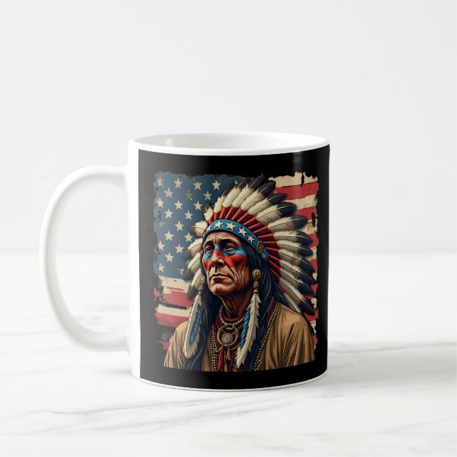 Mug Amérindien Chef Patriotique Américain (Gauche)