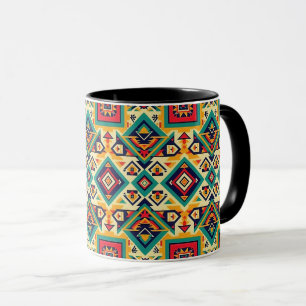Mug Amérindien Design - Blue Rust Orange Noir
