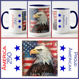 MUG - Amérique 250 - Fier Américain -Rouge/Blanc/B