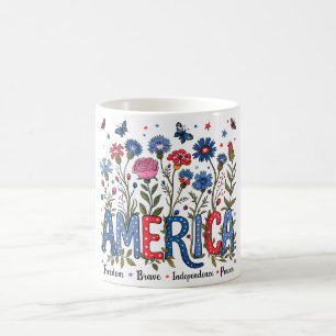 Mug Amérique Florale 4 juillet typographie patriotique