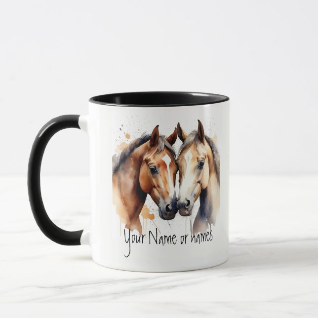 Mug Amitié ou romantique Votre nom Noms Chevaux (Gauche)