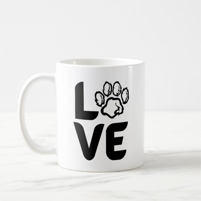 Mug Amour avec un Empreinte de patte - Chien, Chat, An (Gauche)