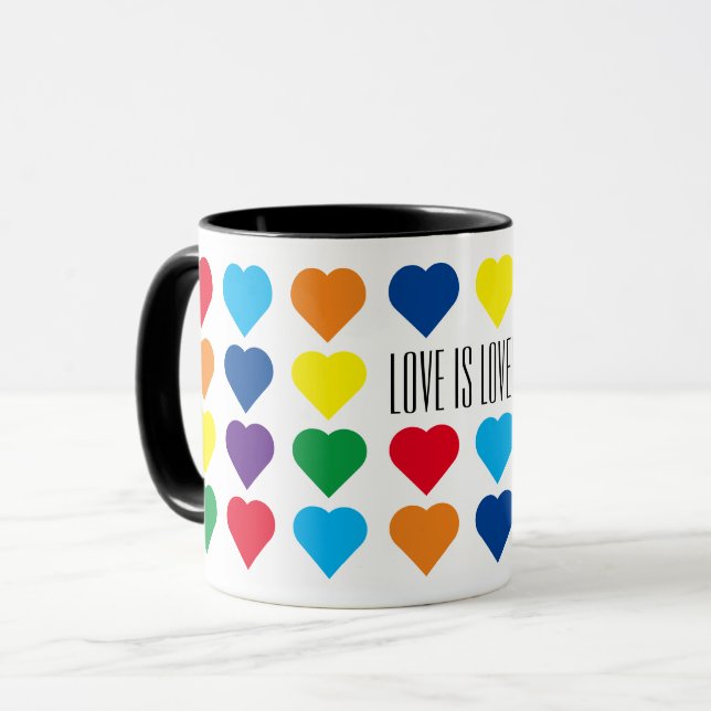 Mug Amour de coeurs d'arc-en-ciel le "est amour ! " (Devant gauche)