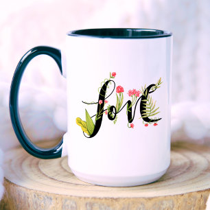 Mug Amour   Élégant monogramme d'ornement floral