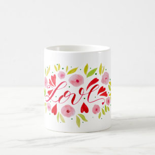 Mug Amour et fleurs - rose et rouge
