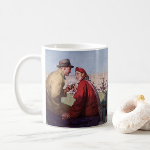 Mug Amour et romance vintage, couple à un match de foo
