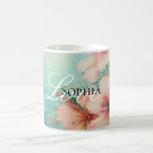 Mug Amour Floral Hibiscus Blanc Pêche Tropical