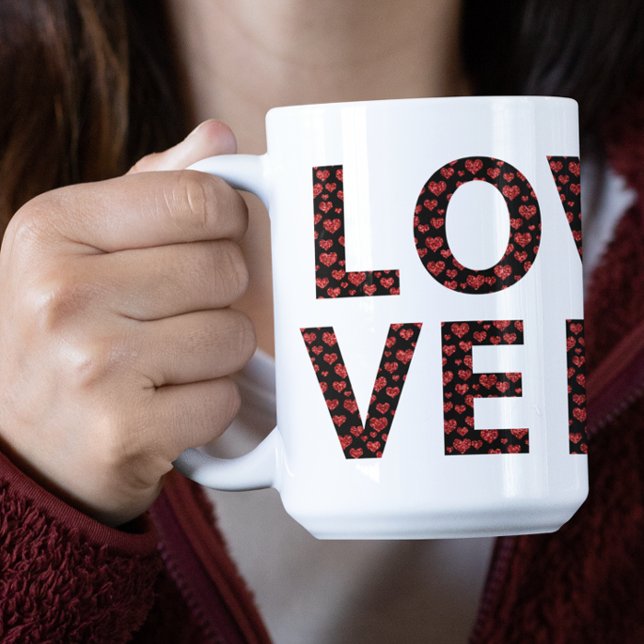 Mug AMOUR Moderne Avec Coeurs Rouges Typographie (Créateur téléchargé)