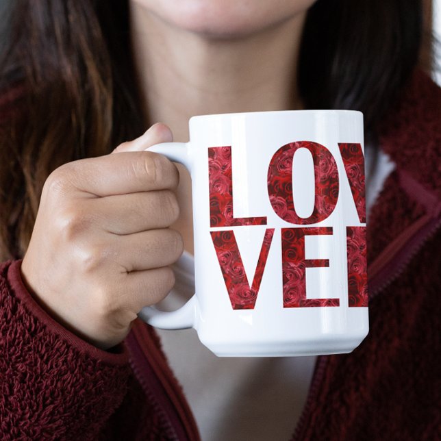 Mug AMOUR Moderne Avec Roses Rouges Typographie (Créateur téléchargé)