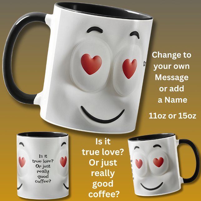 Mug Amour ou café ?  Ajouter un nom Message, Visage ex (Créateur téléchargé)