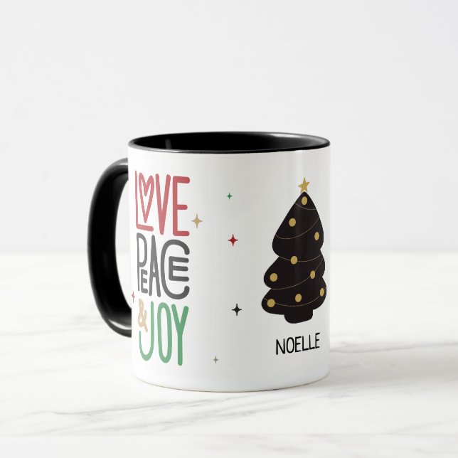 Mug Amour, Paix et Joie Arbre de Noël (Devant gauche)