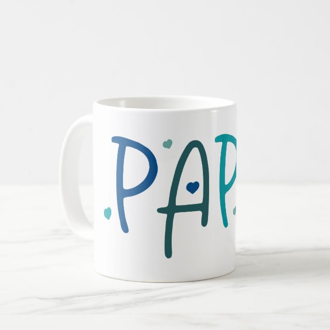 Mug Amour Papa Grand-Père Coeurs typographiques (Devant gauche)