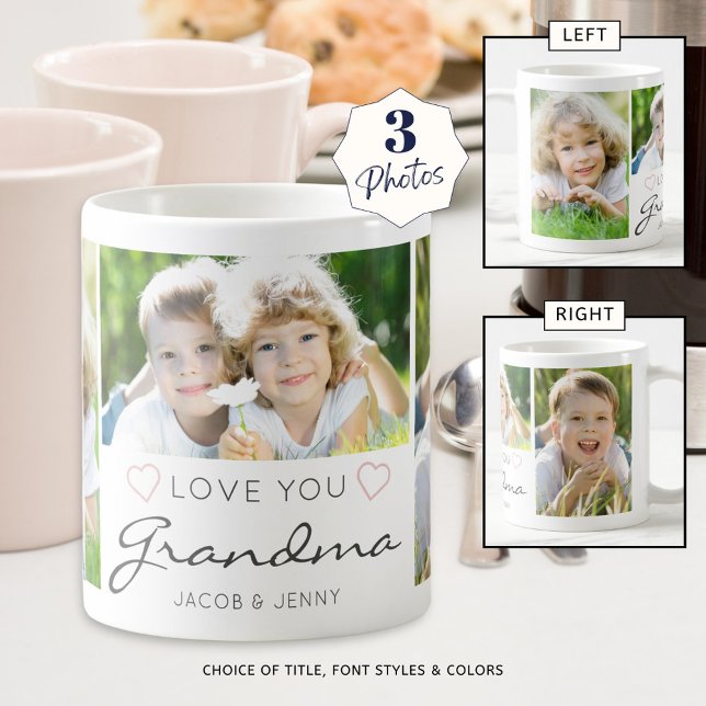 Mug AMOUR PERSONNALISÉ VOUS GRANDMA manuscrit 3 Photo (Créateur téléchargé)