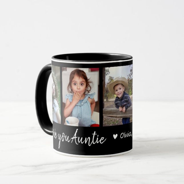 Mug Amour personnalisé Vous Tante 5 Photo Collage noir (Devant gauche)