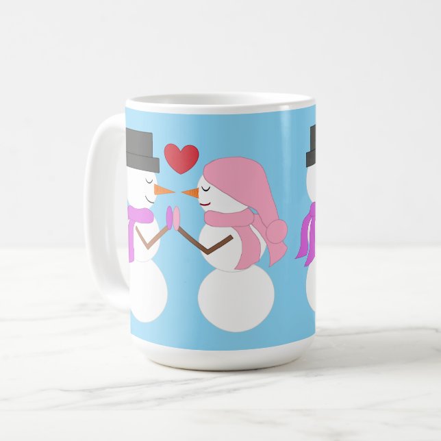 Mug Amour & Snowpeople : Bleu clair (Devant gauche)