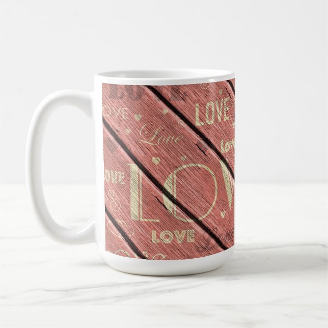 Mug Amour sur Arrière - plan de bois rose (Gauche)