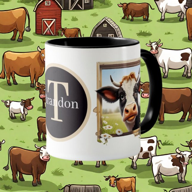 Mug amoureux de la vache mignonne ajouter monogramme (Créateur téléchargé)
