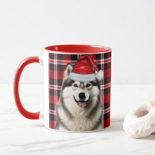 Mug Amoureux des chiens Alaskan Malamute Holiday Plaid