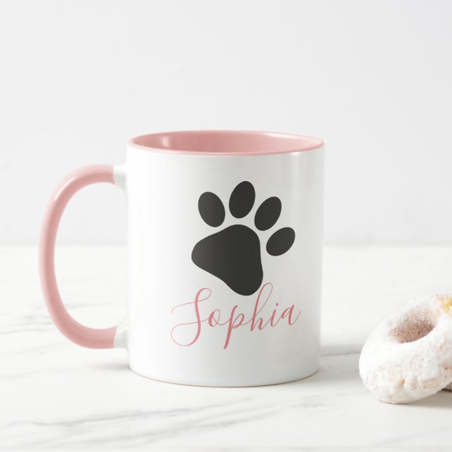 Mug Amoureux des chiens de nom personnalisé Dog Paw Pe (Avec donut)