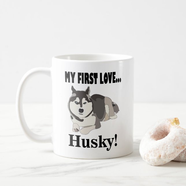Mug Amoureux des chiens sibérien Husky (Avec donut)