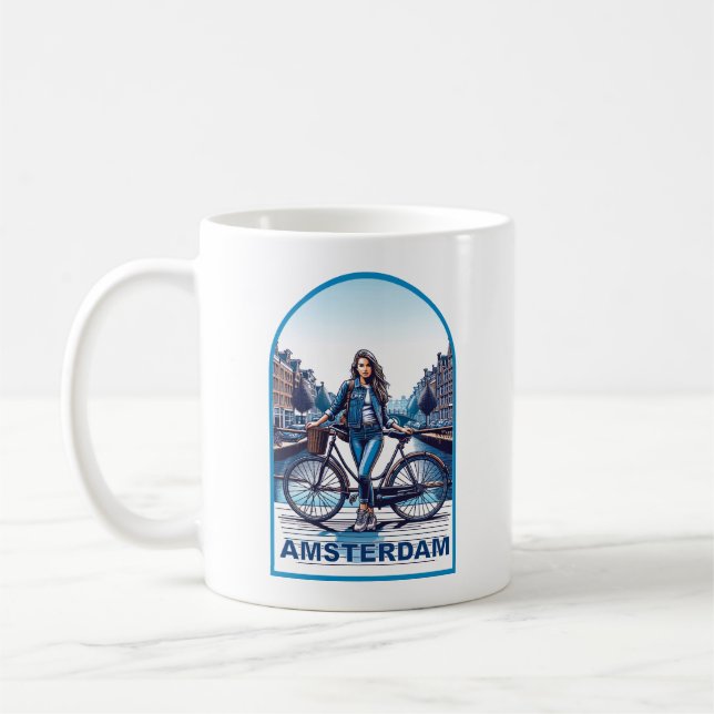Mug Amsterdam fille avec vélo sur pont (Gauche)