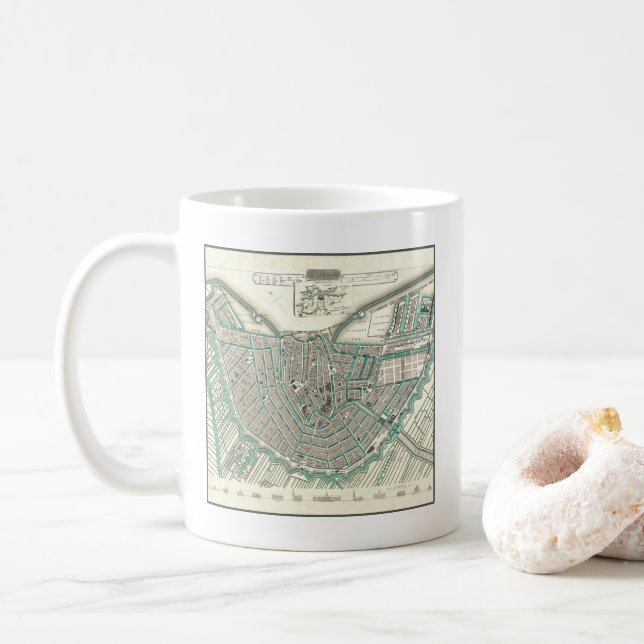 Mug Amsterdam, Pays-Bas • Carte antique de plan de (Avec donut)