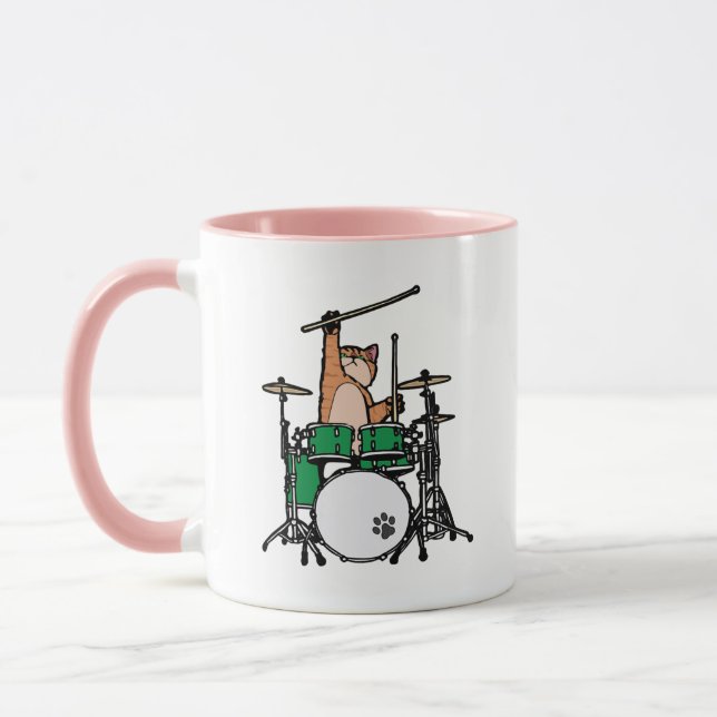Mug Amusant Chat Jouer Des Tambours, Batteur À Chat, D (Gauche)