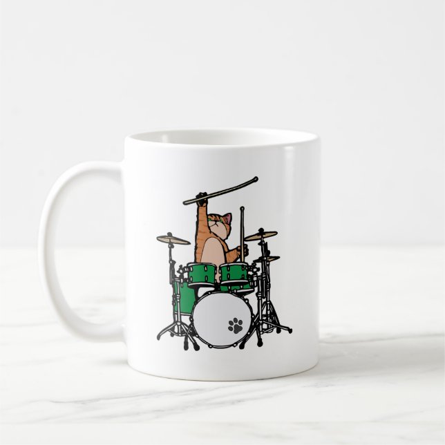 Mug Amusant Chat Jouer Des Tambours, Batteur À Chat, D (Gauche)