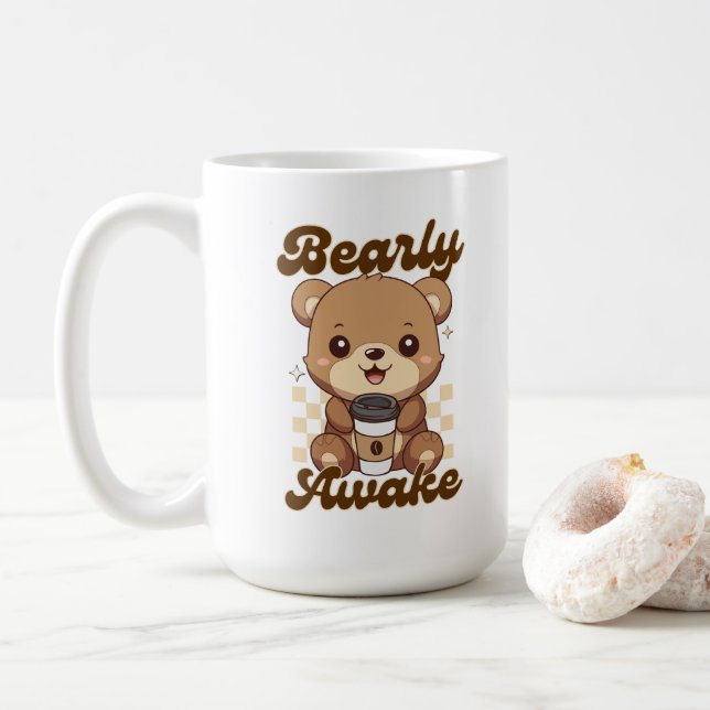 Mug Amusant Cute Bear Coffee Pun (Avec donut)