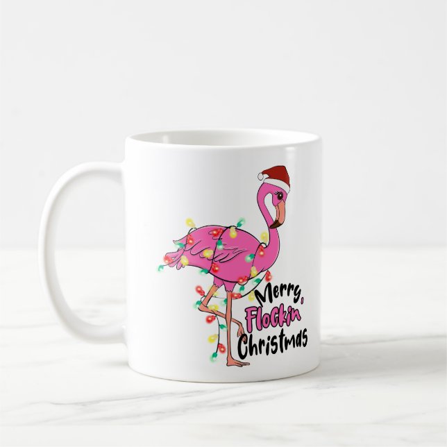 Mug Amusant Joyeux Flamant rose de Noël Flockin (Gauche)