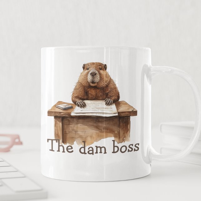 Mug Amusant L'Aquarelle Beaver Boss Dam (Créateur téléchargé)