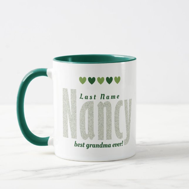 Mug Amusant, mignon Personnalisé "Nancy" dans Green He (Gauche)