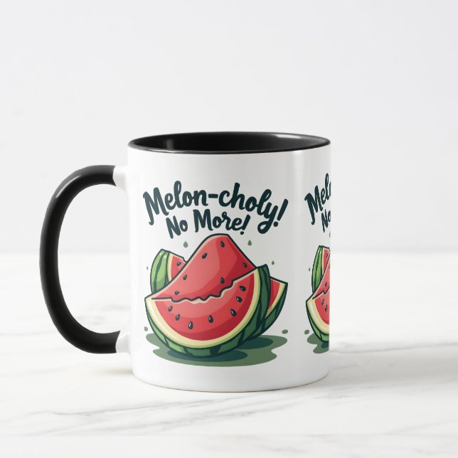 Mug Amusante Pun de pastèque "Melon-choly No More" (Gauche)