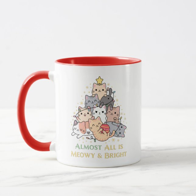 Mug Amusants Amoureux de les chats Meowy Noël avec cha (Gauche)