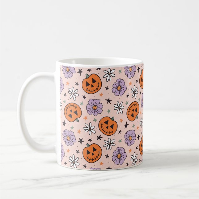 Mug Amusants Citrouilles d'Halloween et Fleurs Motif (Gauche)