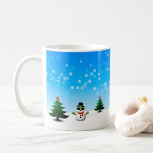 Mug Amusement cool Snowman Sparkly Noël Arbres bleus